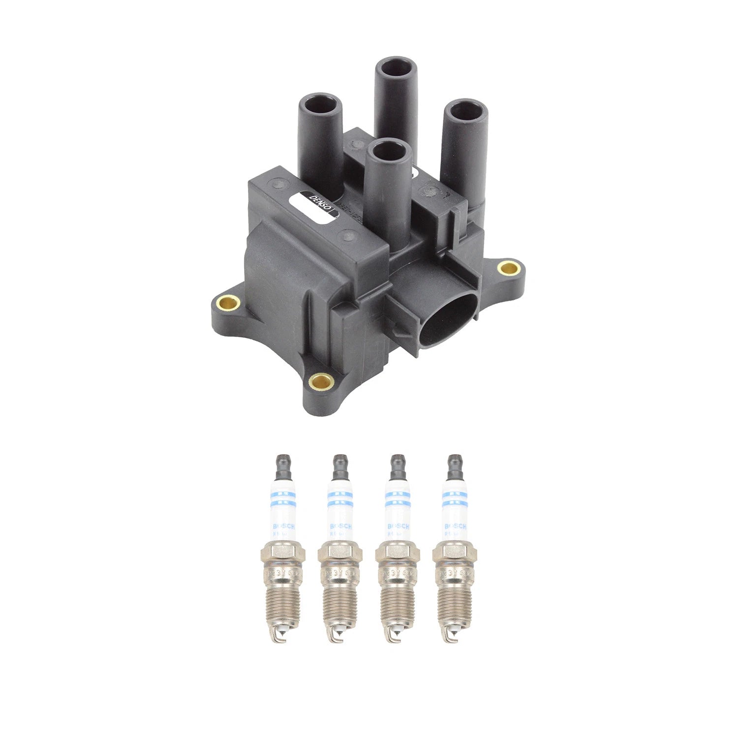 Set of 4 Denso Ignition Coils & Bosch Double Platinum Spark Plugs for Ford Ranger (2006–2011)