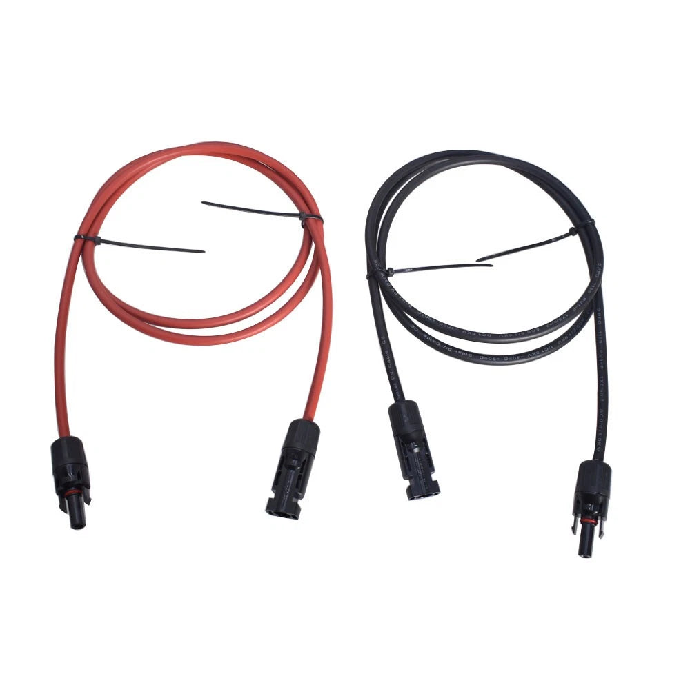 Set of 2 Black Red 12 AWG Solar Panel Extension Cables 5ft for Solar Systems