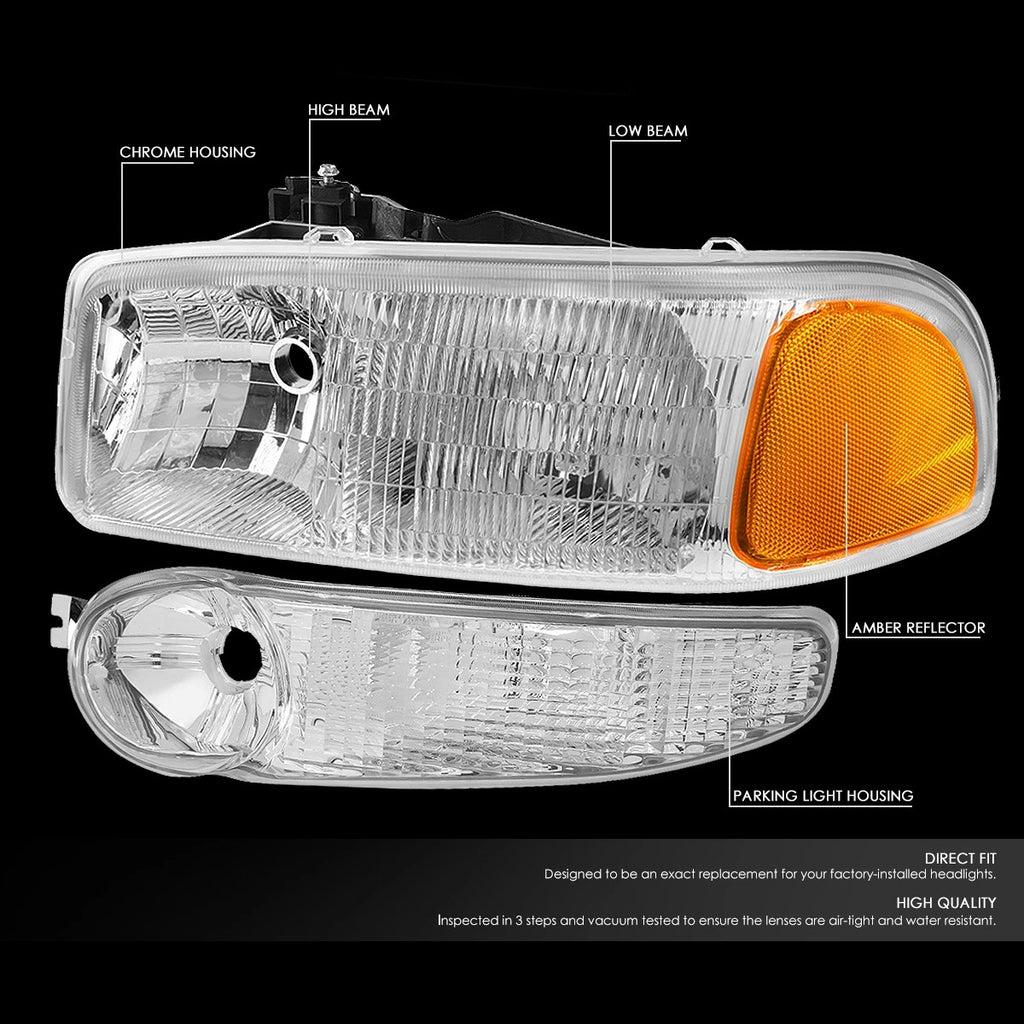 Clear Amber Headlight & Bumper Turn Signal Lamps for GMC Sierra/Yukon Denali (2001–2007)