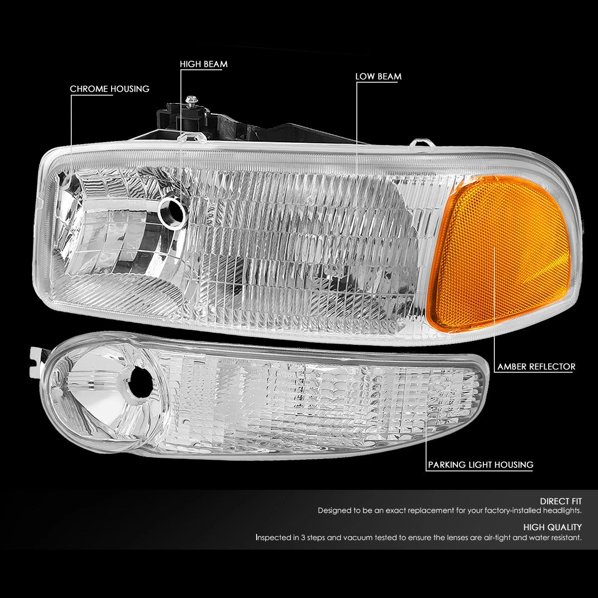 Clear Amber Headlight & Bumper Turn Signal Lamps for GMC Sierra/Yukon Denali (2001–2007)