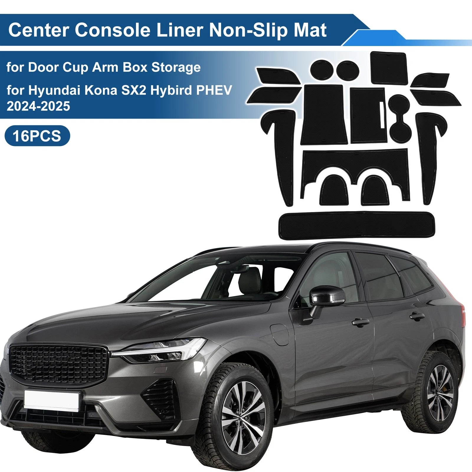 Set of 16 Non-Slip Mats for Hyundai Kona SX2 Hybrid PHEV (2024–2025)