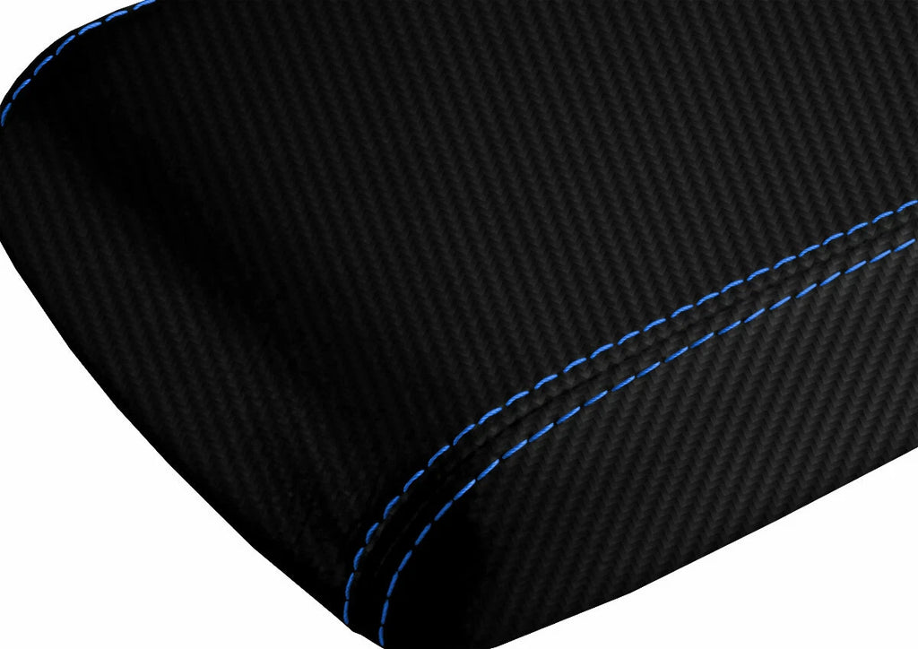 Console Lid Armrest Cover for Dodge Challenger (2008–2014) Carbon Fiber Blue Stitch