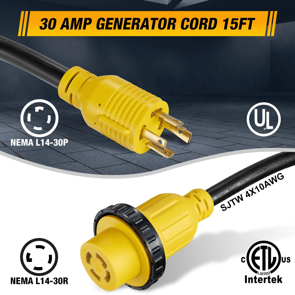15FT 30A RV Extension Cord with Inlet Box (Universal Fit)