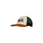 Mack Trucker Hat Mesh Back Cap Beige Front Green Mesh Brown Brim Vintage