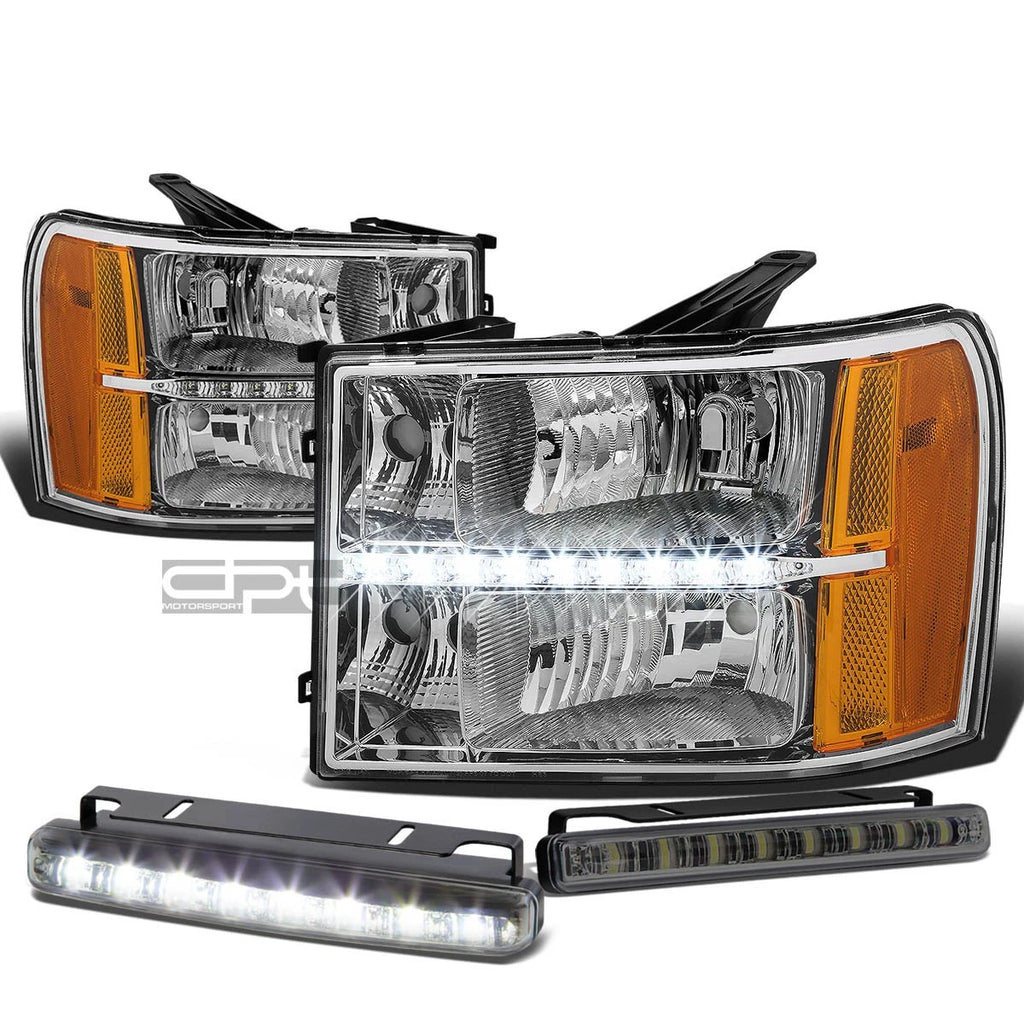 Chrome Clear Headlight Set with LED & Amber Corner for Sierra (2007–2014)