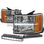 Chrome Clear Headlight Set with LED & Amber Corner for Sierra (2007–2014)