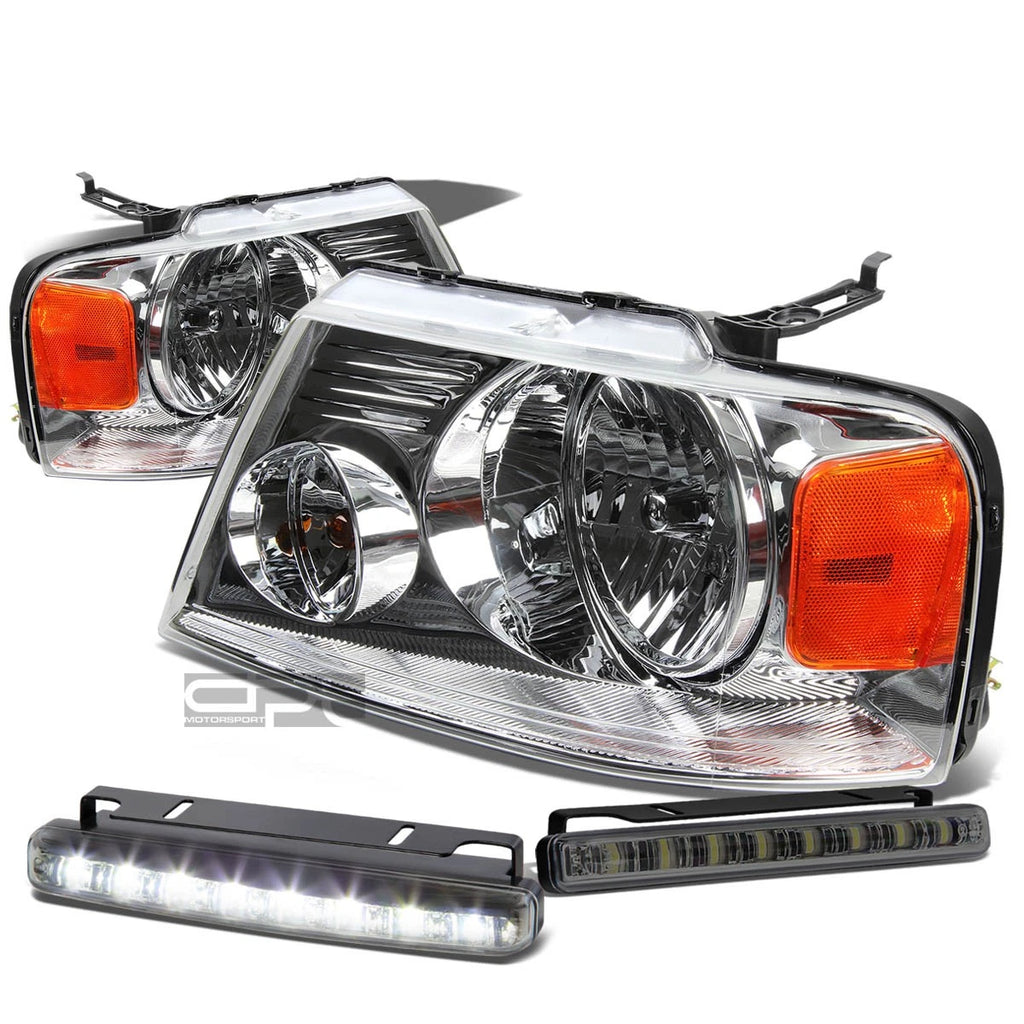 Chrome Headlight + Amber Lens Corner + LED Fog Light Set for Ford F150 (2004–2008)