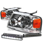 Chrome Headlight + Amber Lens Corner + LED Fog Light Set for Ford F150 (2004–2008)