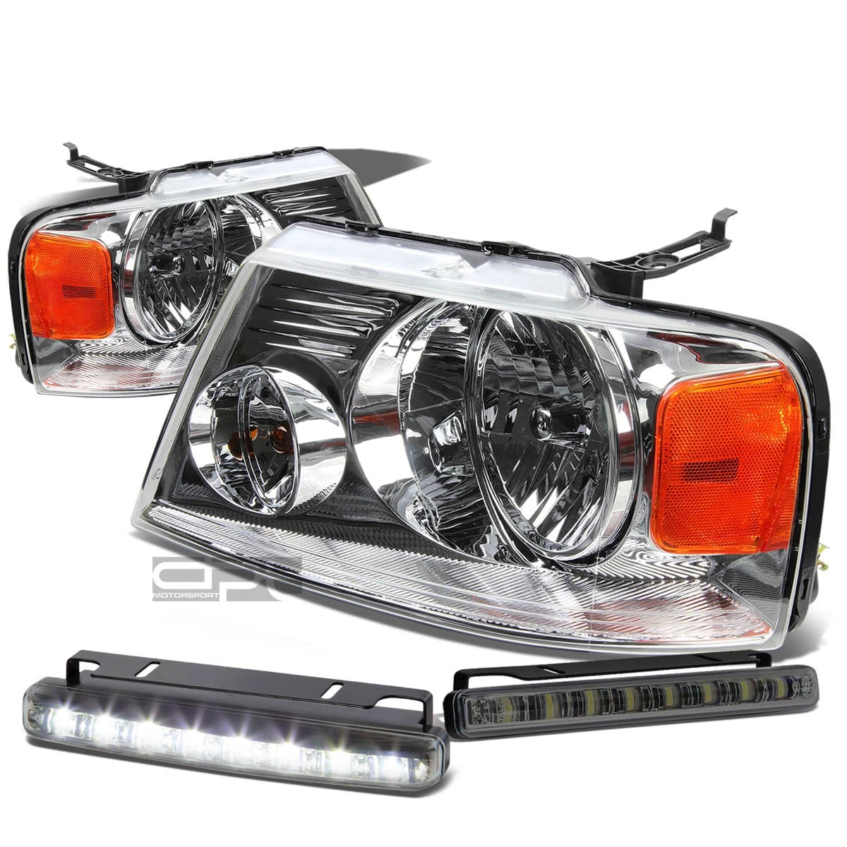 Chrome Headlight + Amber Lens Corner + LED Fog Light Set for Ford F150 (2004–2008)