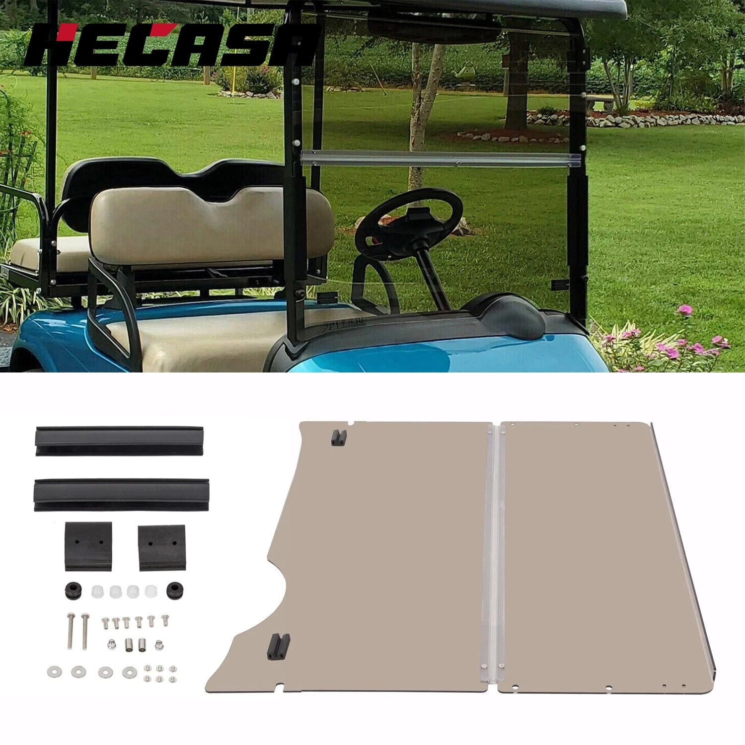 Smoke Tinted Folding Windshield for EZGO RXV Golf Cart (2008–Present)