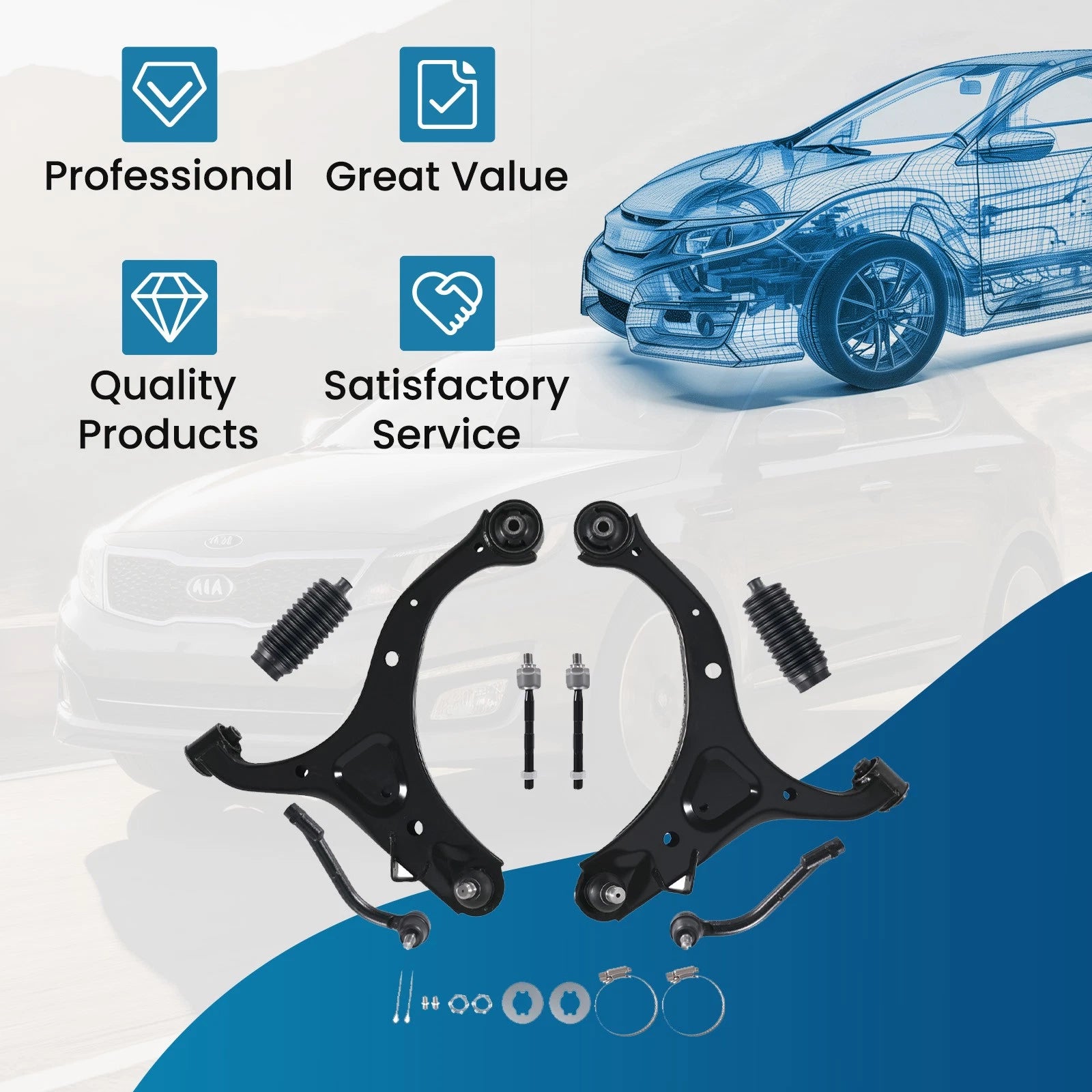 8x Front Lower Control Arm Tie Rod Kit for Kia Sorento (2011–2013)