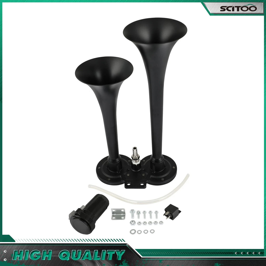 Dual Trumpet Air Horn System Kit for Car Truck Boat (12V)