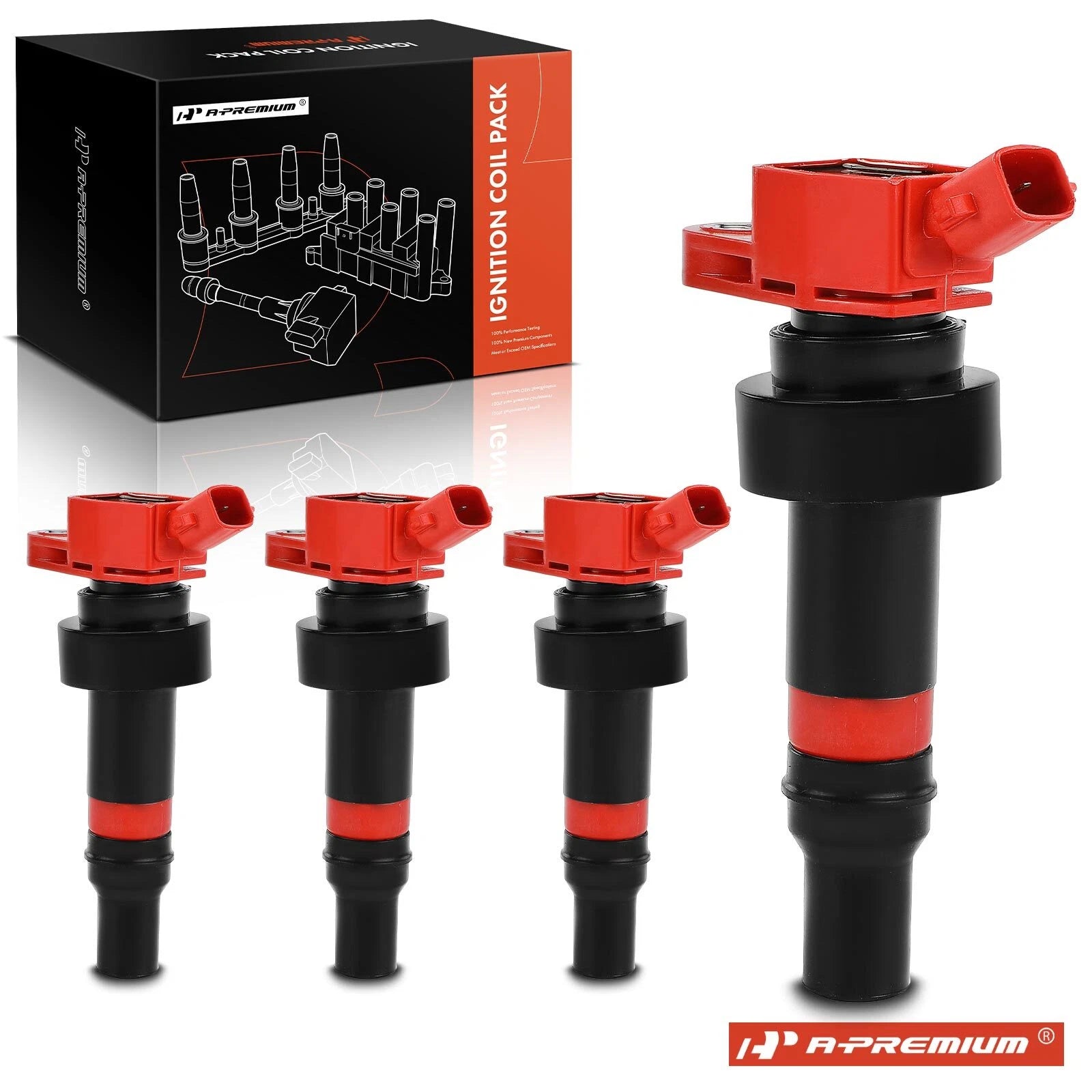 Set of 4 Red Ignition Coils for Kia Soul Rio (2012–2019) Hyundai Accent Veloster