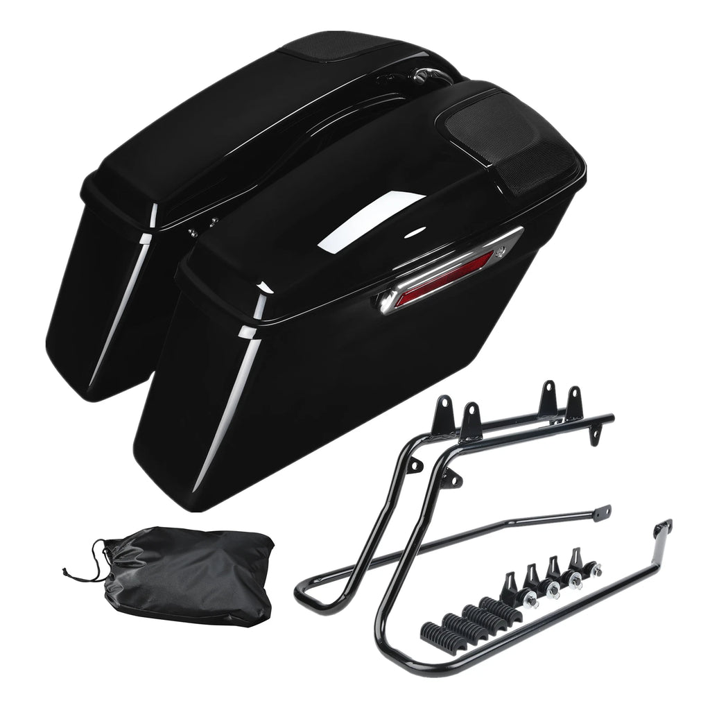 Saddlebags w/ 5x7" Speaker Cutout & Brackets for Harley Softail Fatboy (1984–2017)