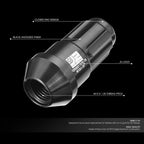 Set of 20 J2 Aluminum Black M12 X1.25 Closed End Lug Nuts 24mm OD 50mm Height