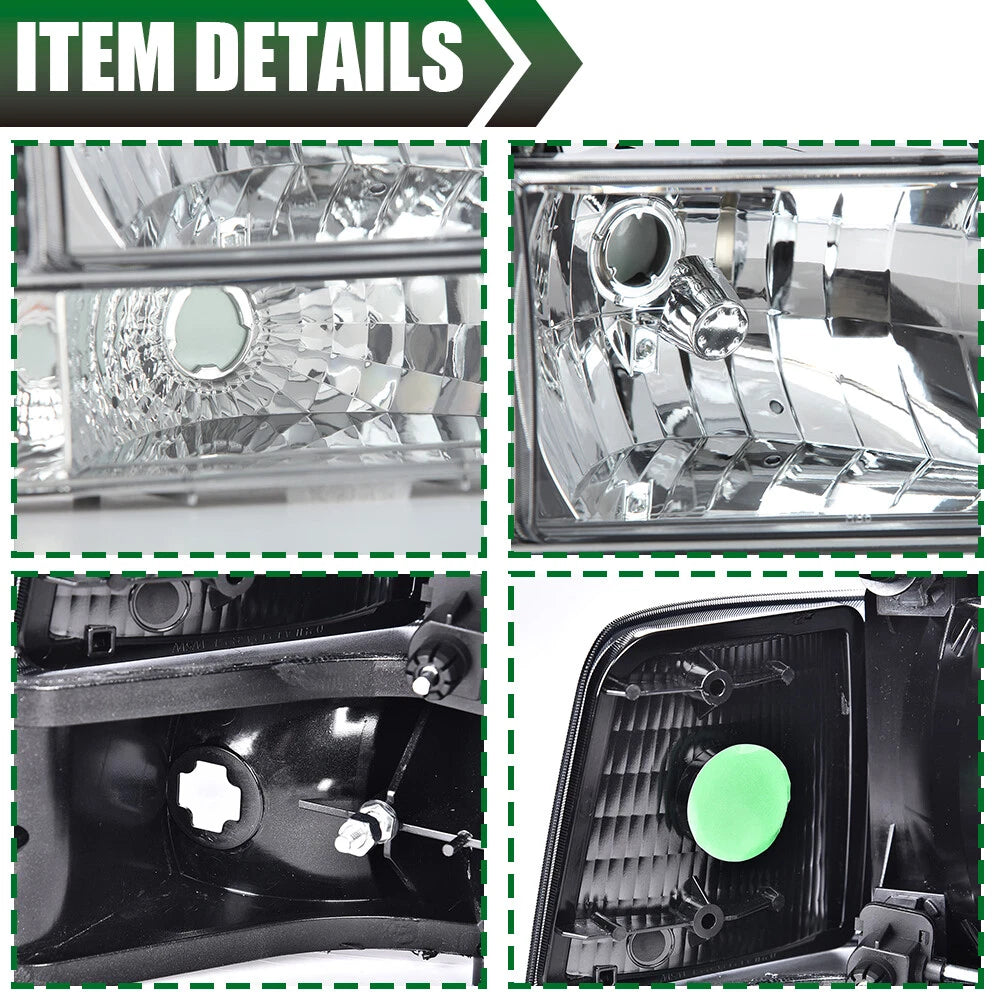 Chrome Headlights Bumper Corner Lamps for Ford F150 F250 F350 Bronco (1992–1996)