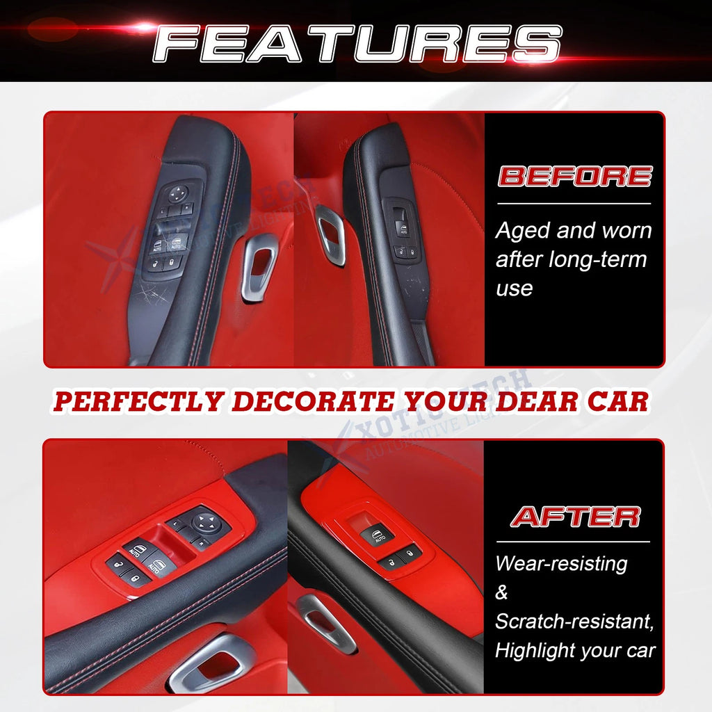 Glossy Red Door Window Lift Button Panel Trim Cover for Dodge Challenger (2015-2025)