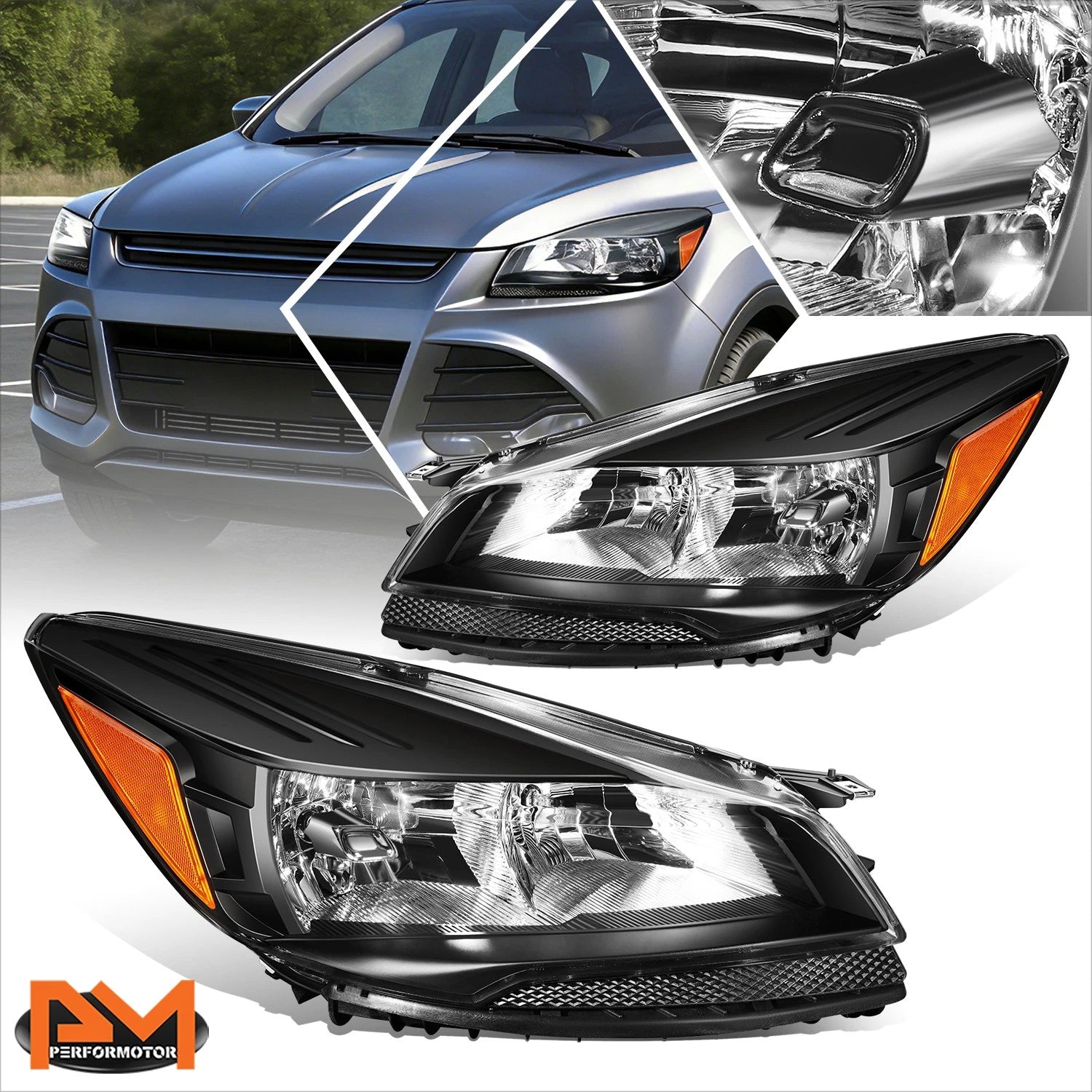 Headlight for Ford Escape (2013–2016) Black Housing Amber Corner
