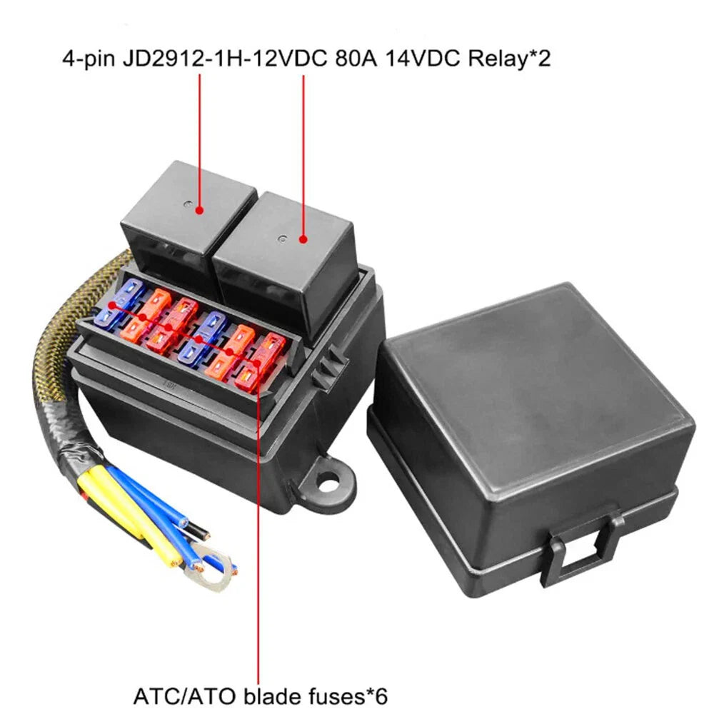 Pre-Wired Fuse Relay Box & 4 x 80A Relays & 6 Fuses for Car SUV RV Boat