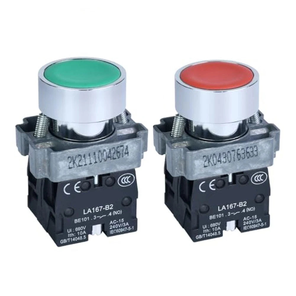 Set of 2 Waterproof Push Button Switches SPDT 10 Amp Red Green