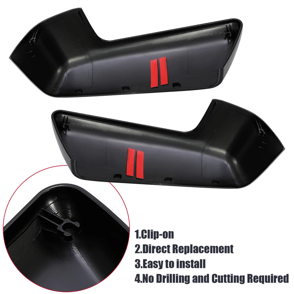Pair Gloss Black Mirror Cap Covers for Chevy Silverado GMC Sierra 1500 (2019-2023)