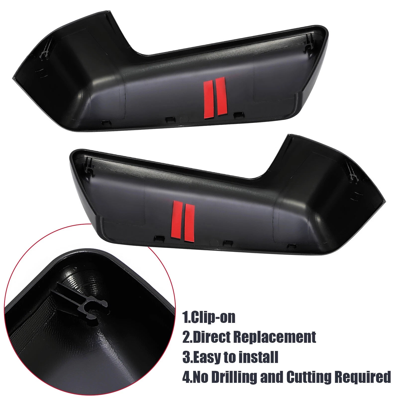 Pair Gloss Black Mirror Cap Covers for Chevy Silverado GMC Sierra 1500 (2019-2023)