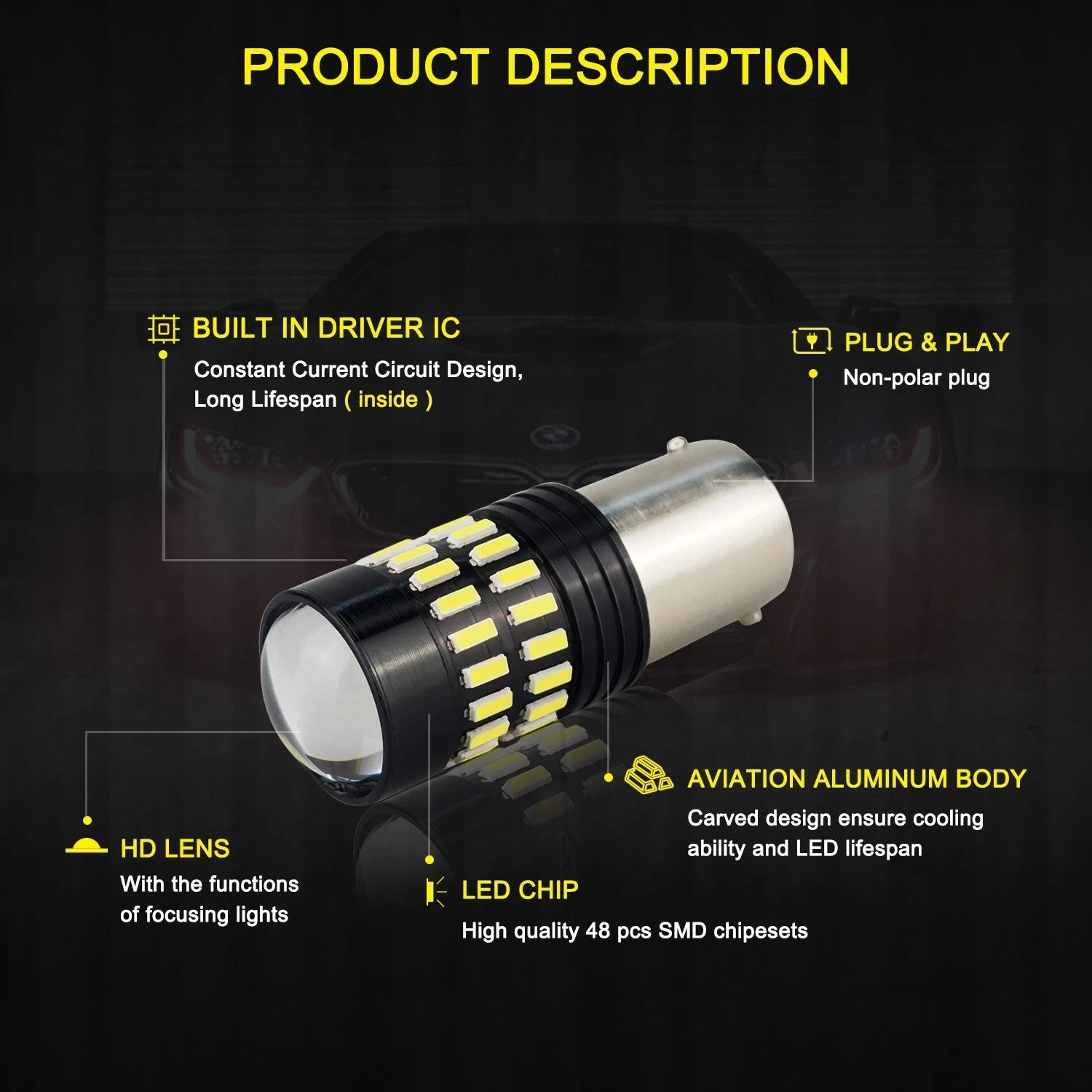 2X LED 1156 7506 Reverse Backup Light Bulb for Make Model