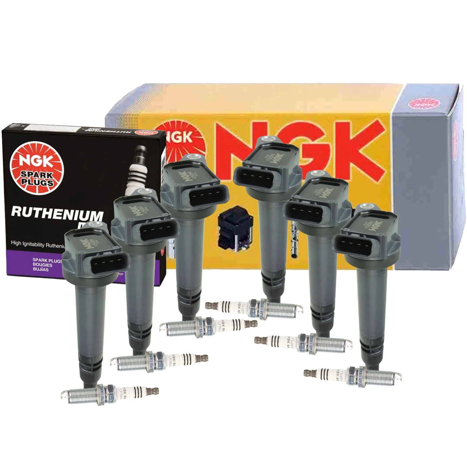 Set of 6 NGK COP Ignition Coils & Ruthenium HX Spark Plugs for Lexus Toyota
