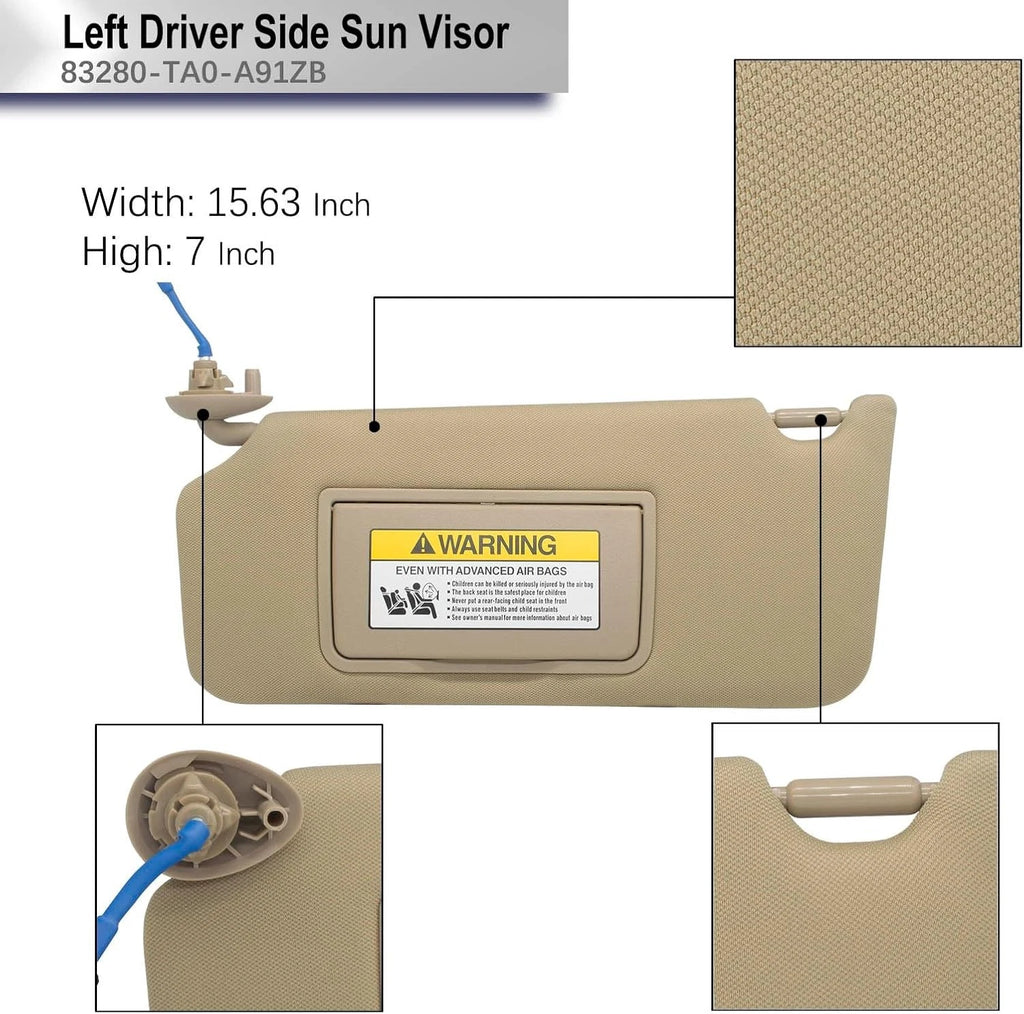Pair Beige Sun Visors for Honda Accord (2008–2017) w/ Light & Mirror