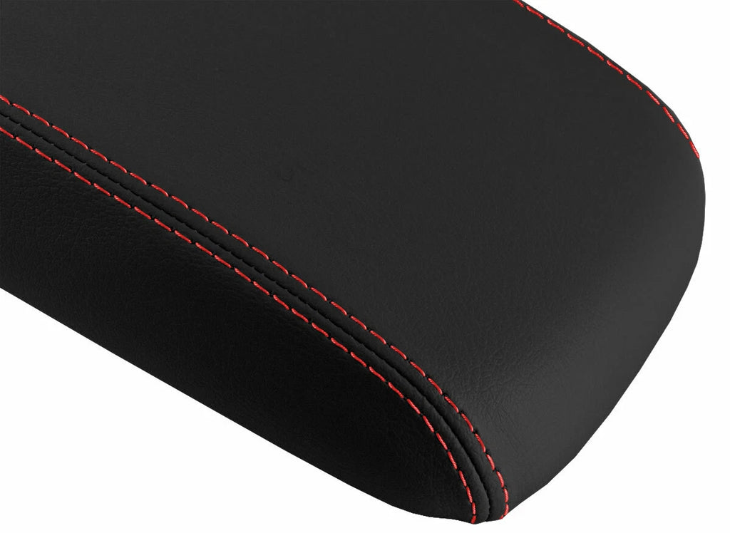 Leather Console Lid Pull Over Armrest Cover for VW Passat (2011–2018) Red Stitch