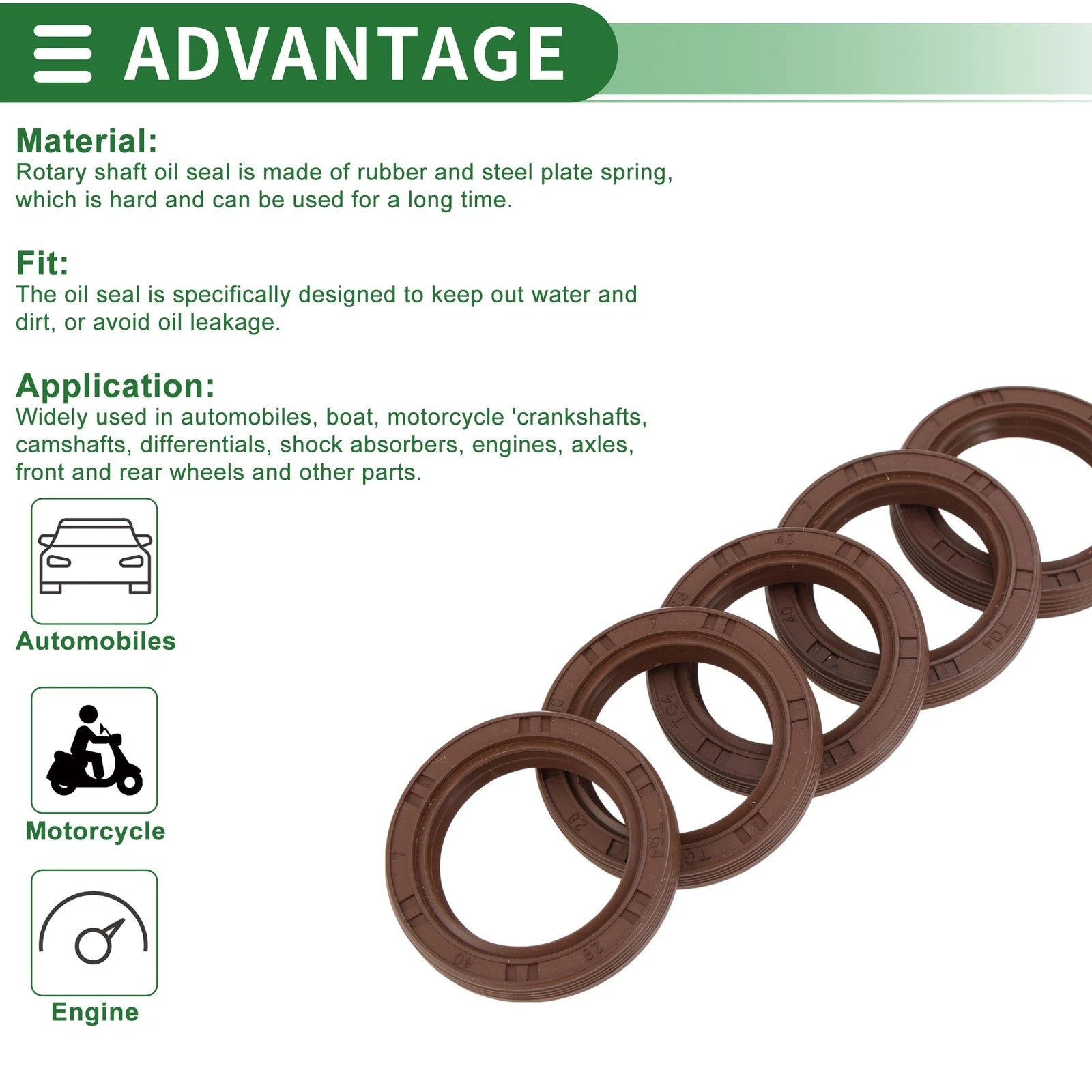 Oil Seal FKM Rubber 28x40x7mm for Various Models (5 Pcs)