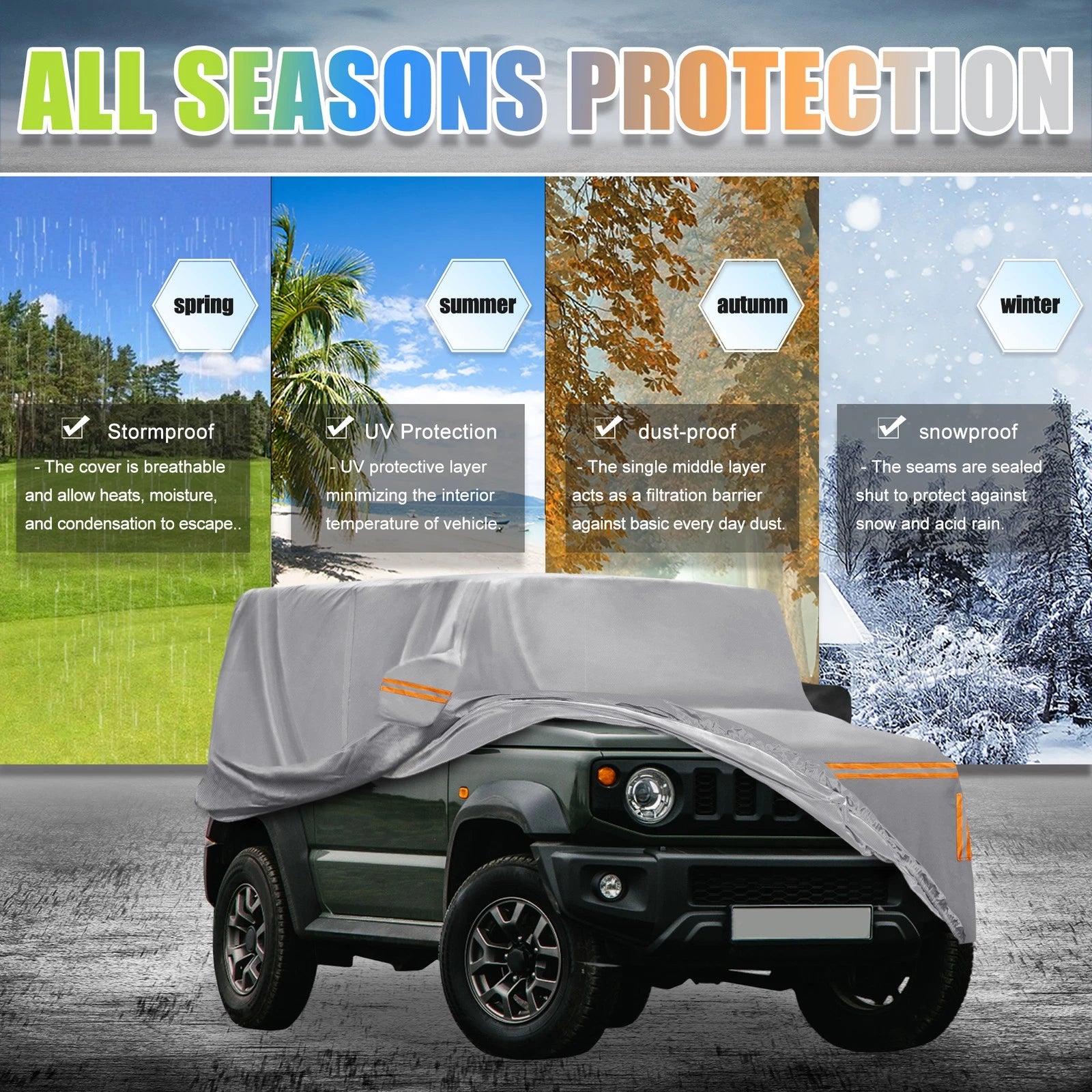 Set of 1 Car Cover for Suzuki Jimny (2018–2023) Waterproof Silver Tone