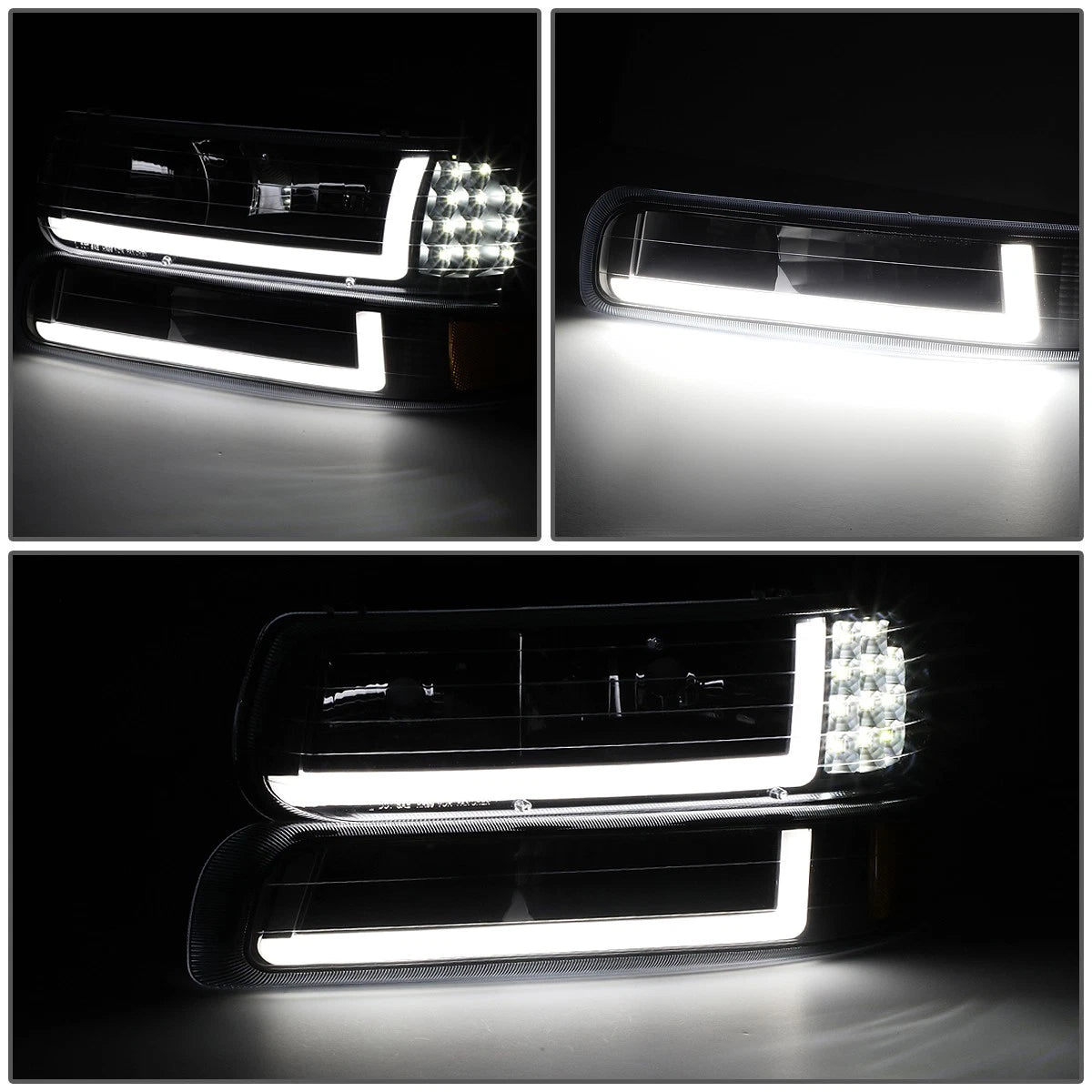 LED DRL Black Amber Side Headlight Bumper Lamp for Silverado (1999–2002)