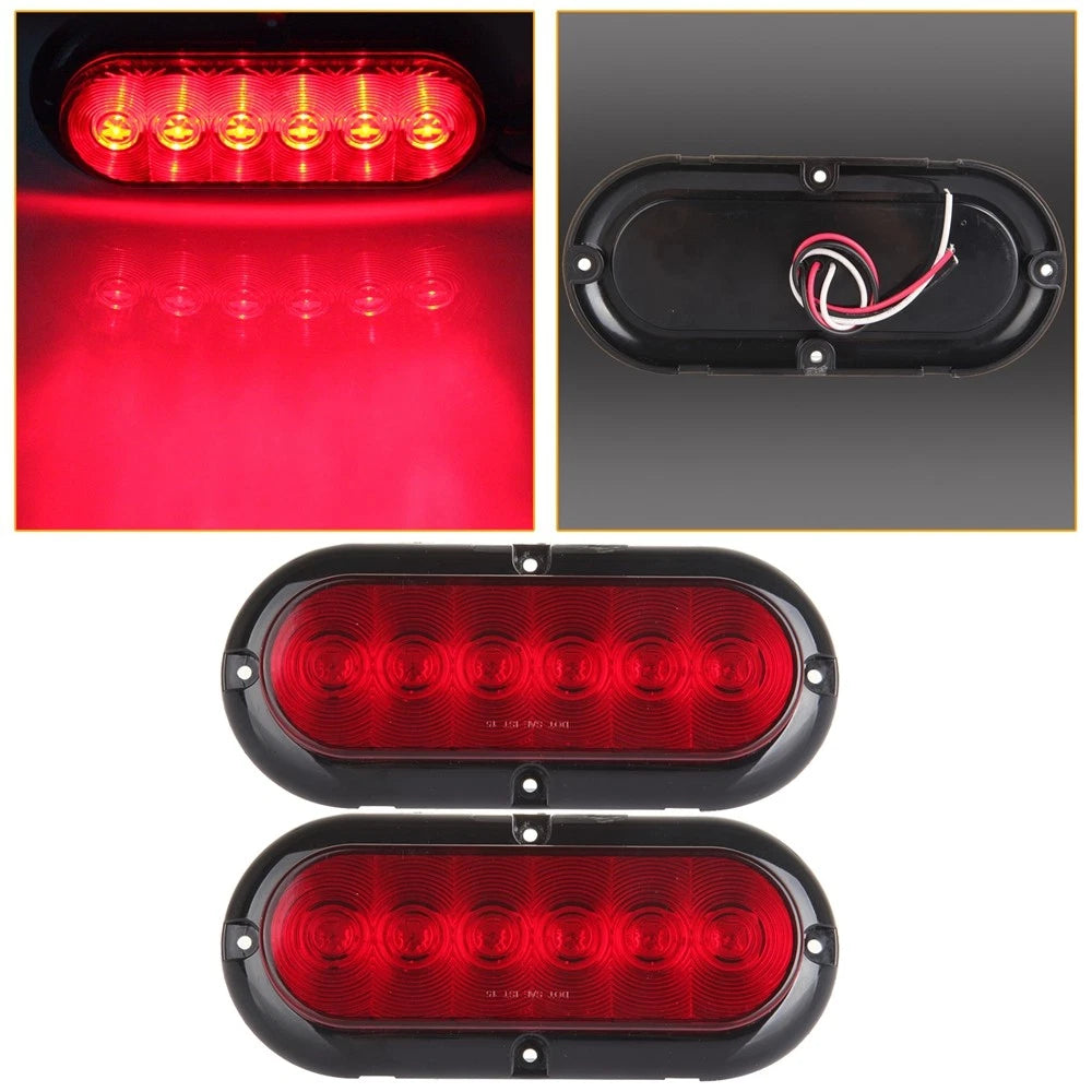 2Pcs 6" Oval LED Stop Turn Brake Tail Light for Trailer (12V)