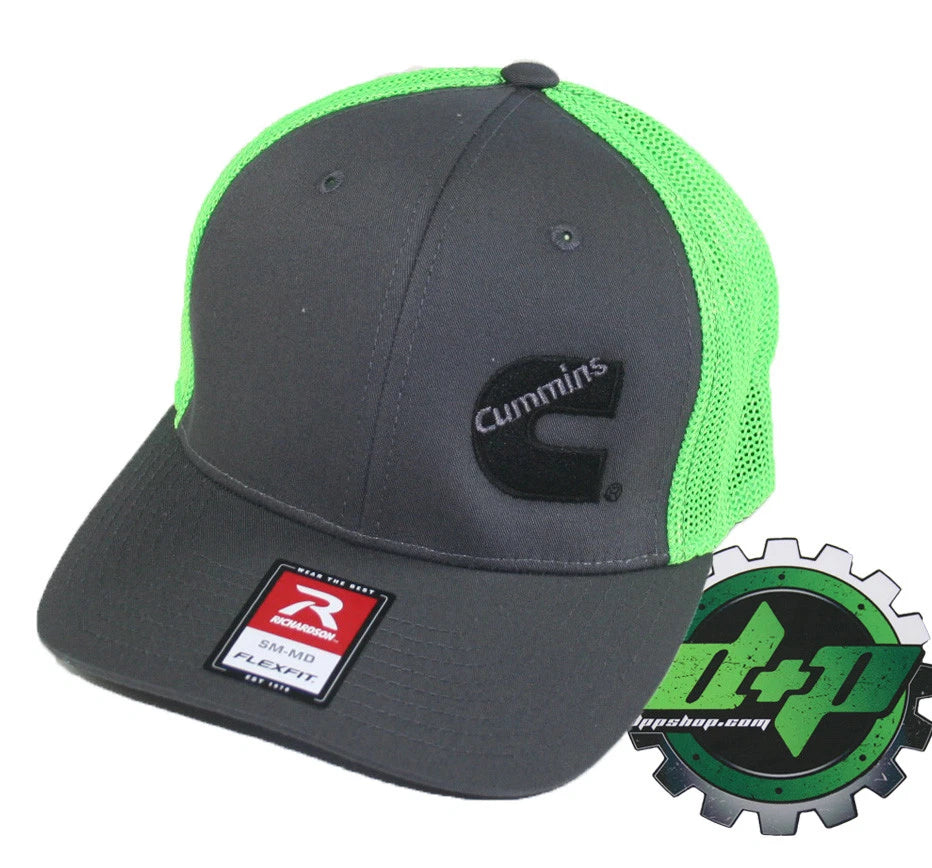 Cummins Trucker Hat for Richardson (Charcoal Gray Green Mesh Flex Fit)