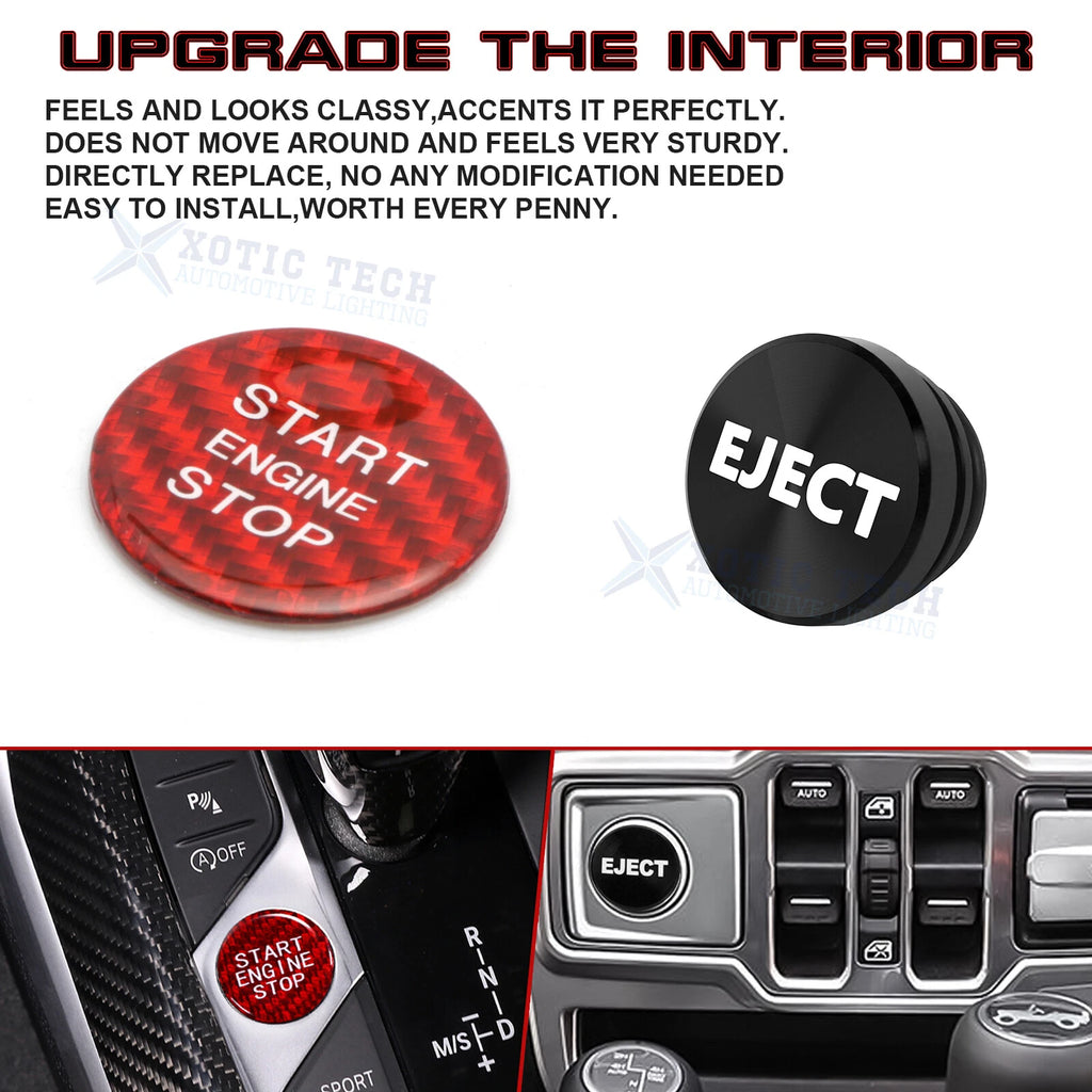 Red Carbon Engine + Black Cigarette Lighter Eject Button Trim for Audi A4 S4 RS4 (2009-2016)