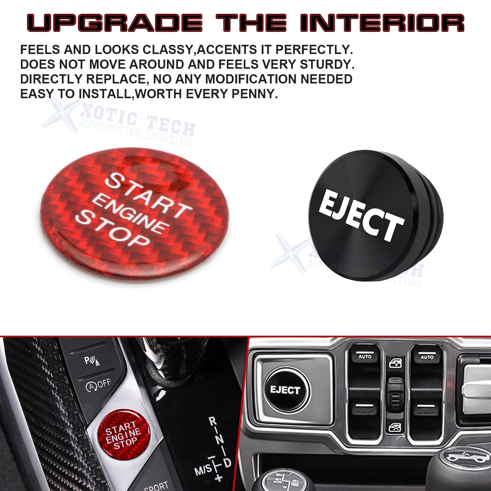Red Carbon Engine + Black Cigarette Lighter Eject Button Trim for Audi A4 S4 RS4 (2009-2016)
