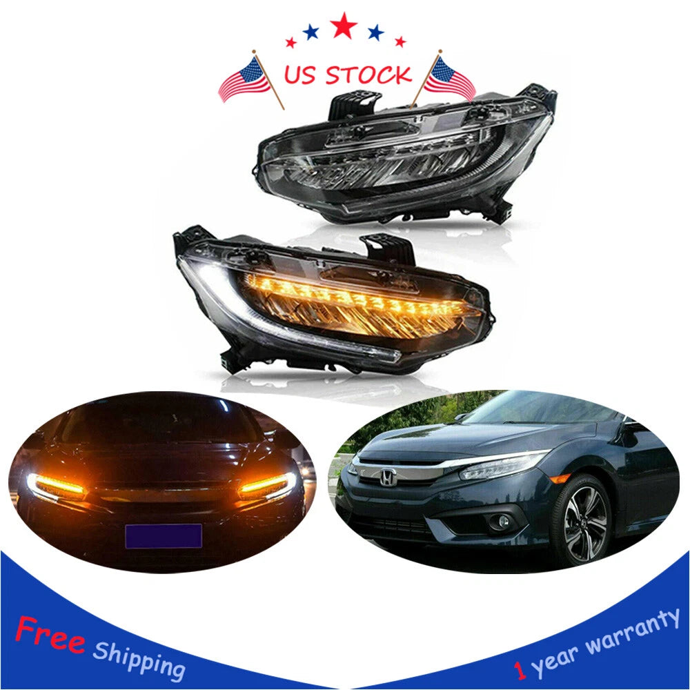 Sequential Turn Signal LED Headlight for Honda Civic (2016–2019)