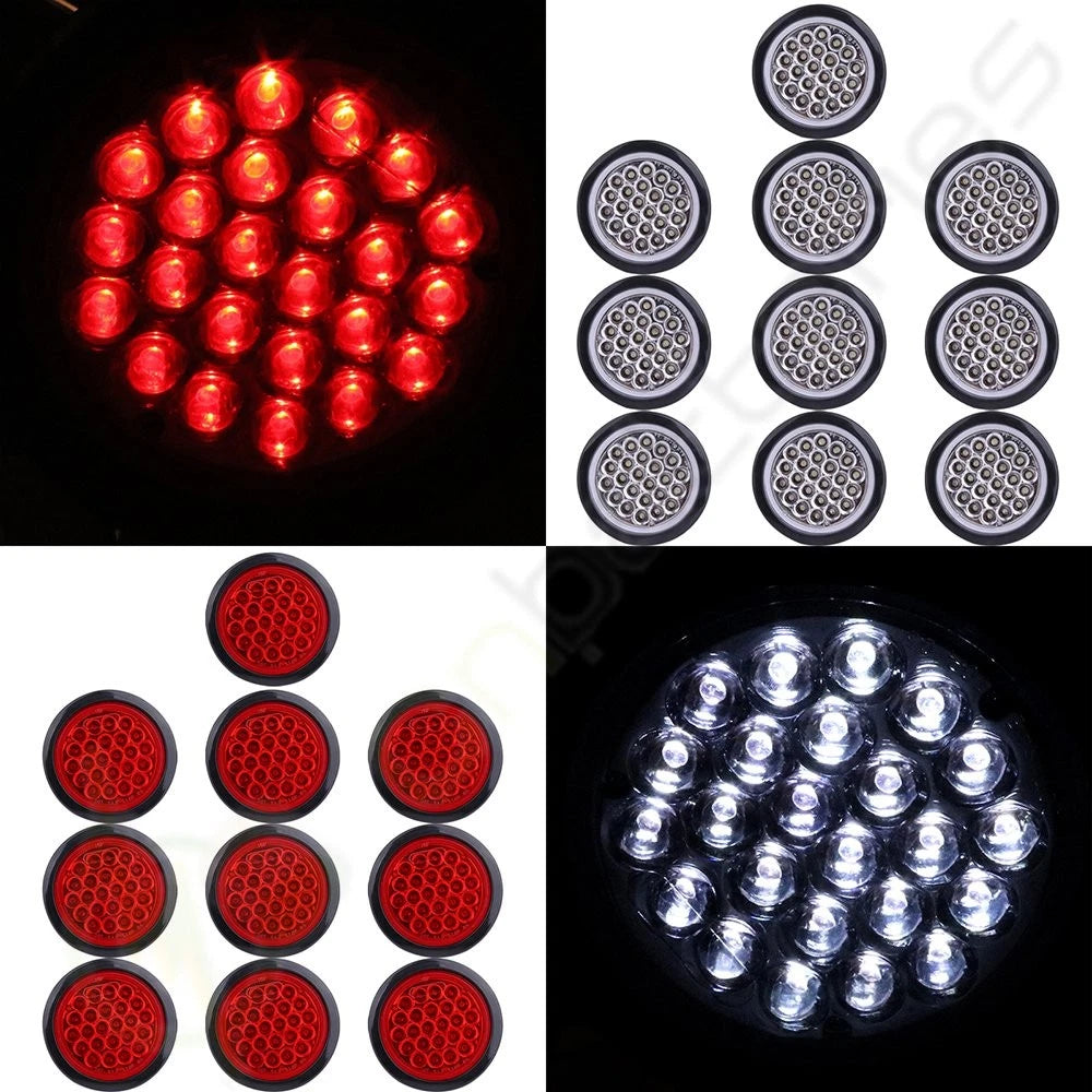20pcs 24V 4" LED Side Marker Trailer Clearance Tail Lamps Round Red & White