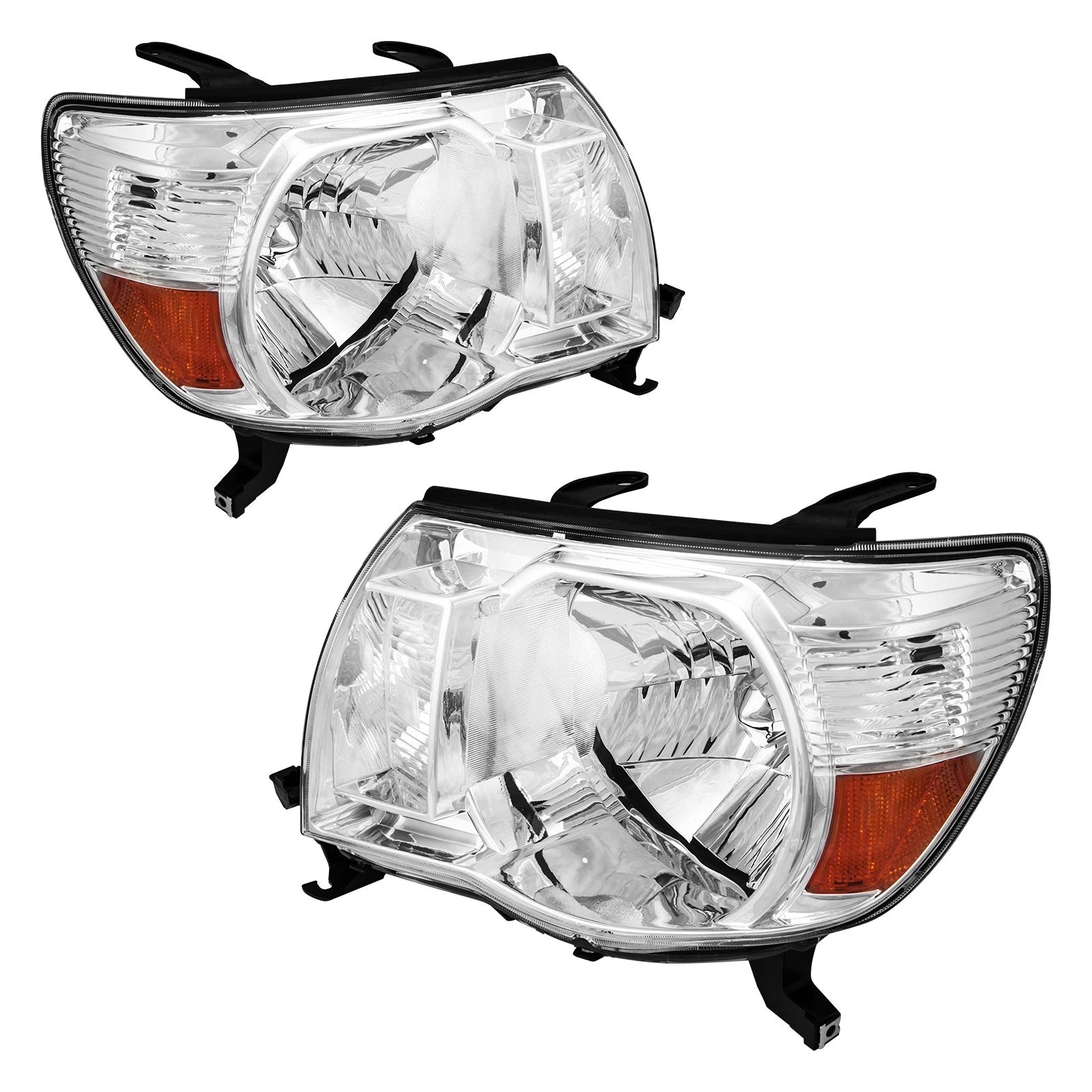 Headlight Assembly for 2005–2011 Toyota Tacoma Halogen L&R Chrome Amber Reflector