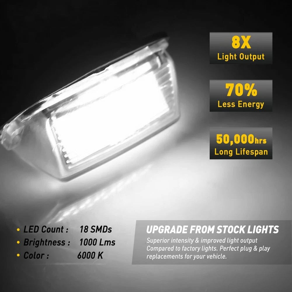 2X Rear LED License Plate Light for Toyota Camry Yaris Highlander Avalon Prius