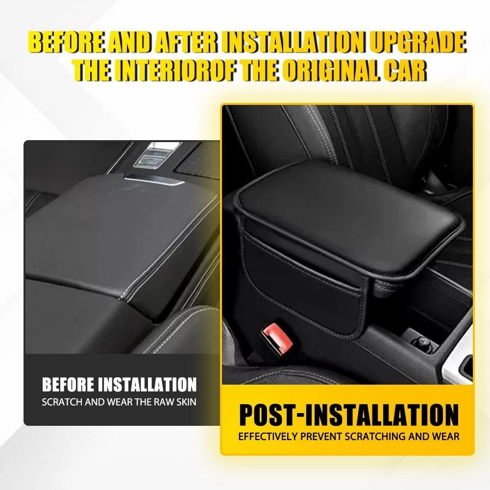 Black Leather Seat Armrest Cushion Protector Pad for Car (H)