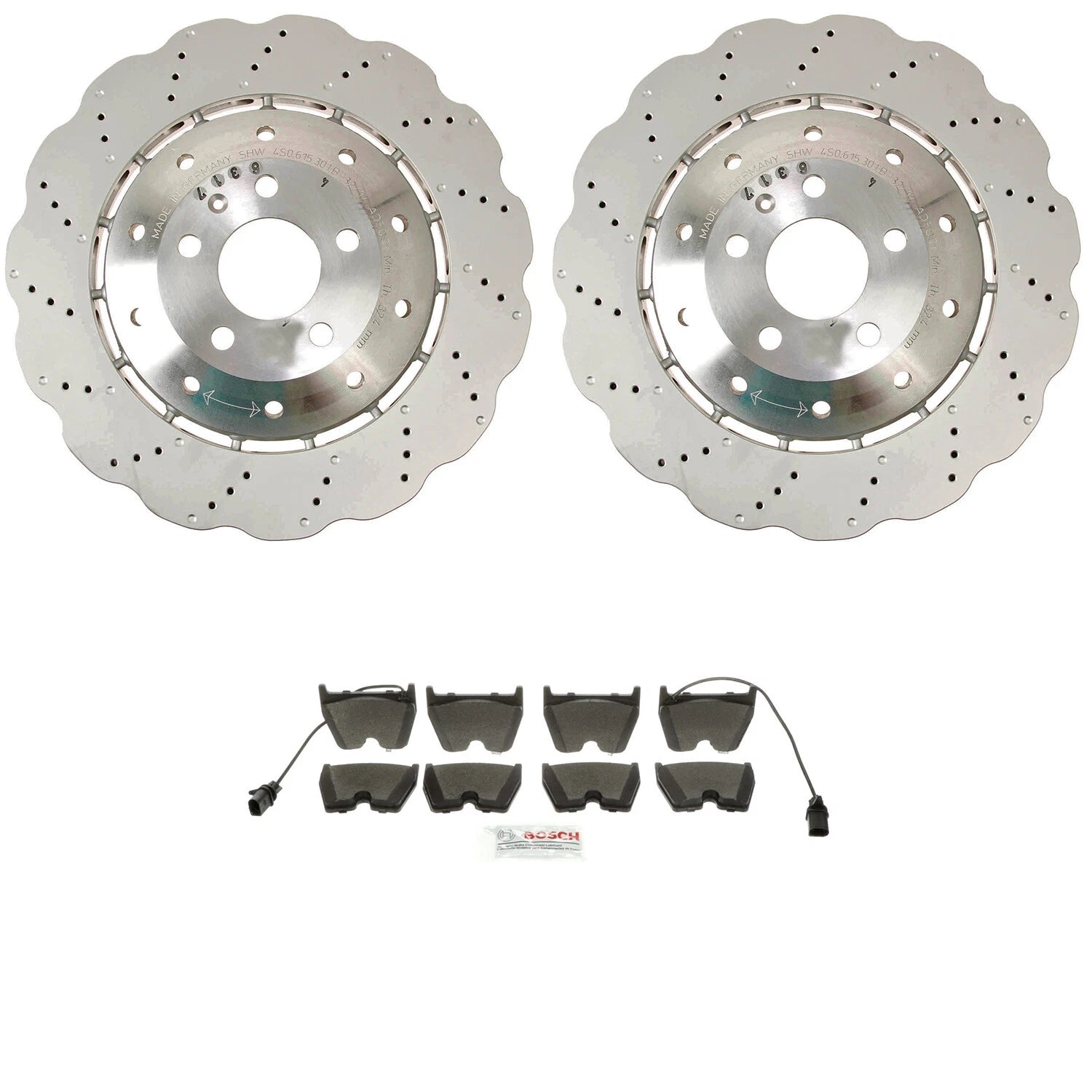 Front 365mm Rotors & Bosch Quietcast Semi-Met Disc Brake Pad Kit for Audi R8 RS5 (2008–2021)