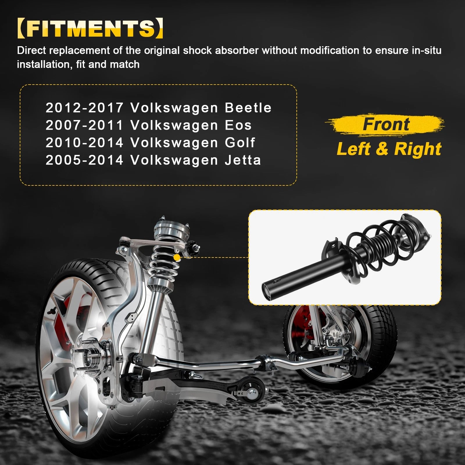 2X Front Complete Struts Shocks Coil Springs for VW Beetle Golf Jetta