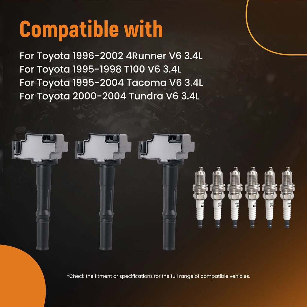 3X Ignition Coil + 6X Spark Plug for Toyota Tundra Tacoma (2000–2004) UF156