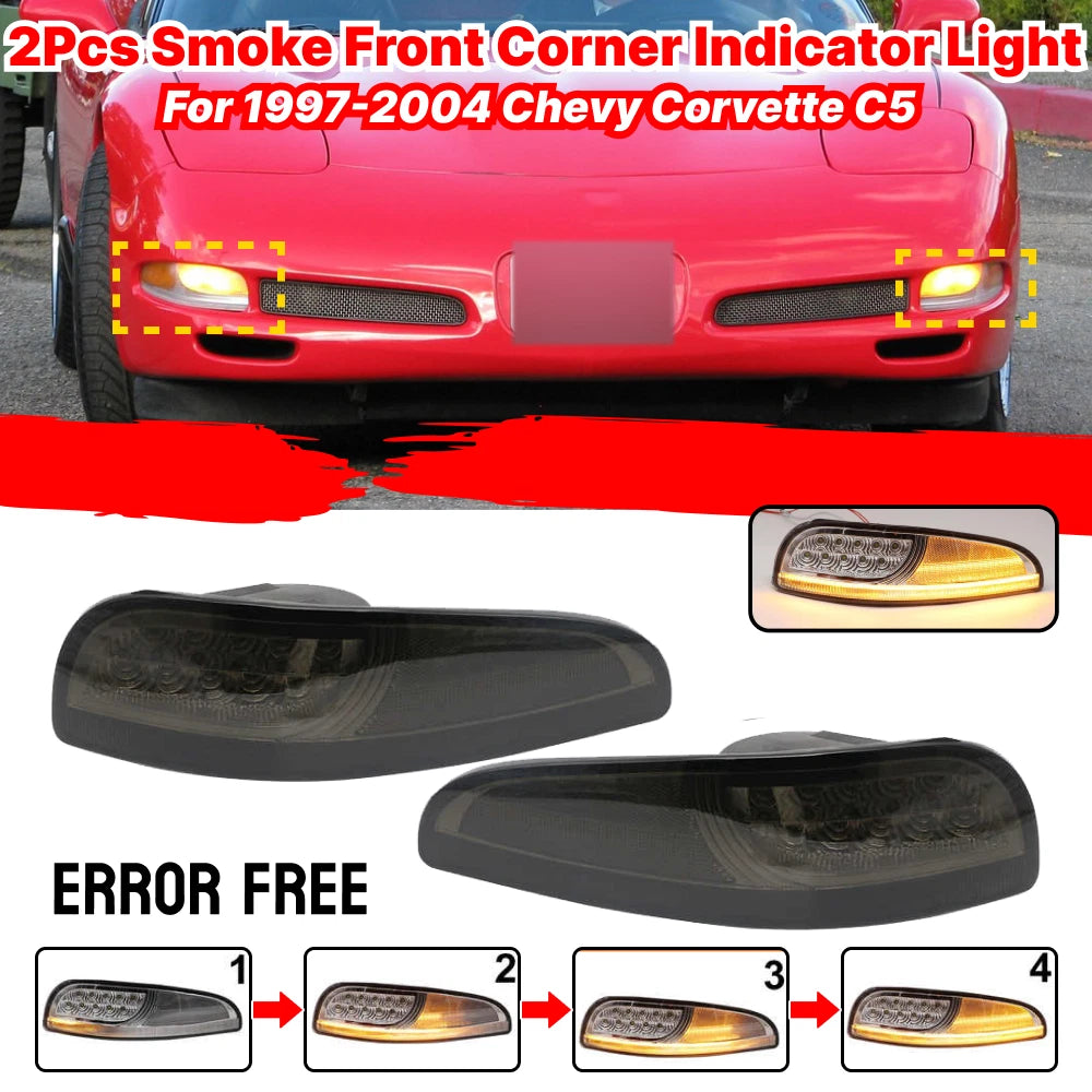 Front Bumper Light Signal Parking Lamp for Chevy Corvette C5 (1997–2004) Dynamic Smoke