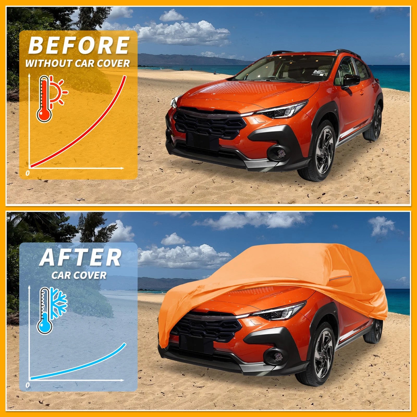 Waterproof Car Cover for Subaru Crosstrek (2018–2023) - Orange Cotton, Zipper