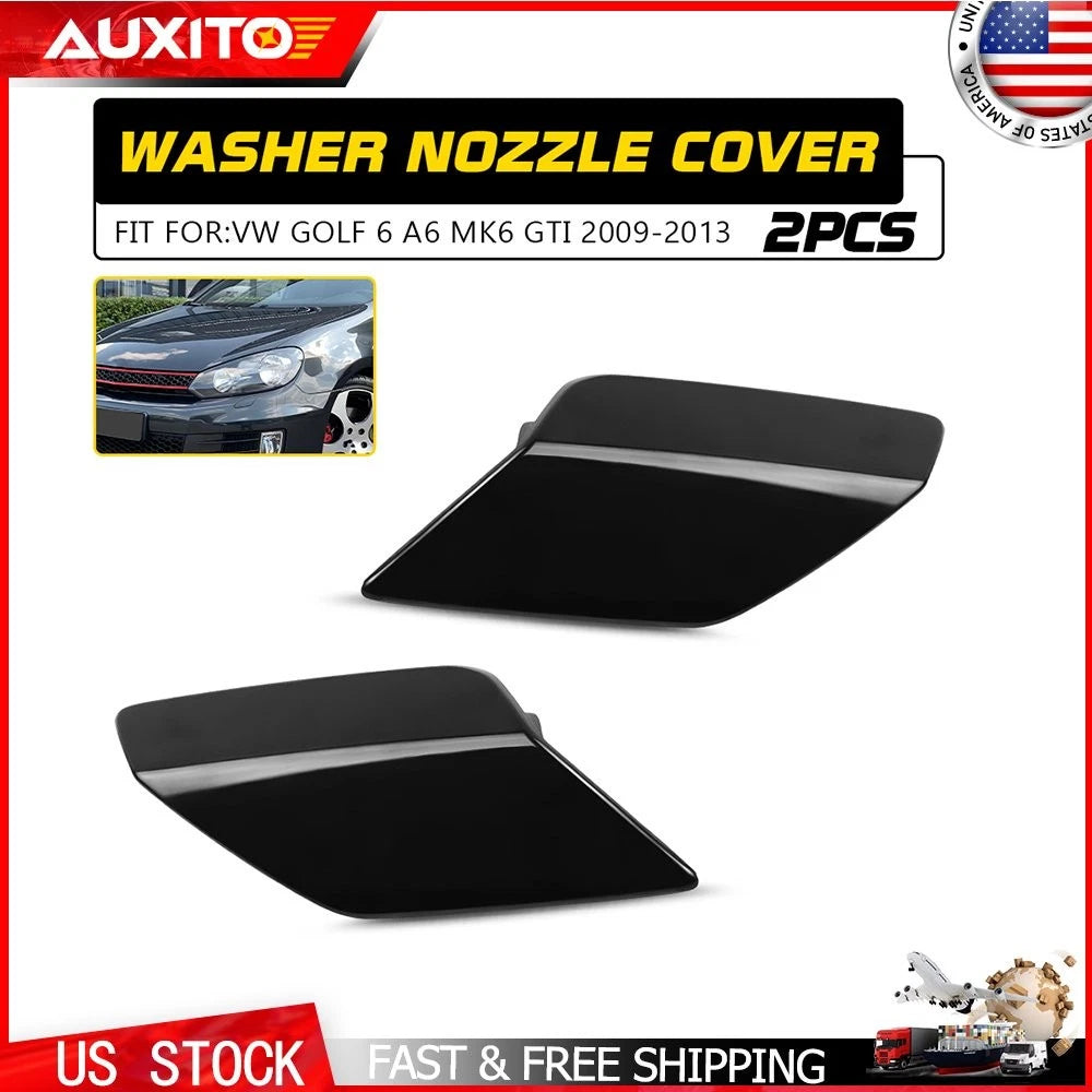 Pair of Headlight Washer Jet Spray Cover Caps for VW Golf 6 (2009–2013)