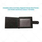 Mens Wallet Bi-Fold Black Cowhide Leather with Card Slots & Coin Pocket