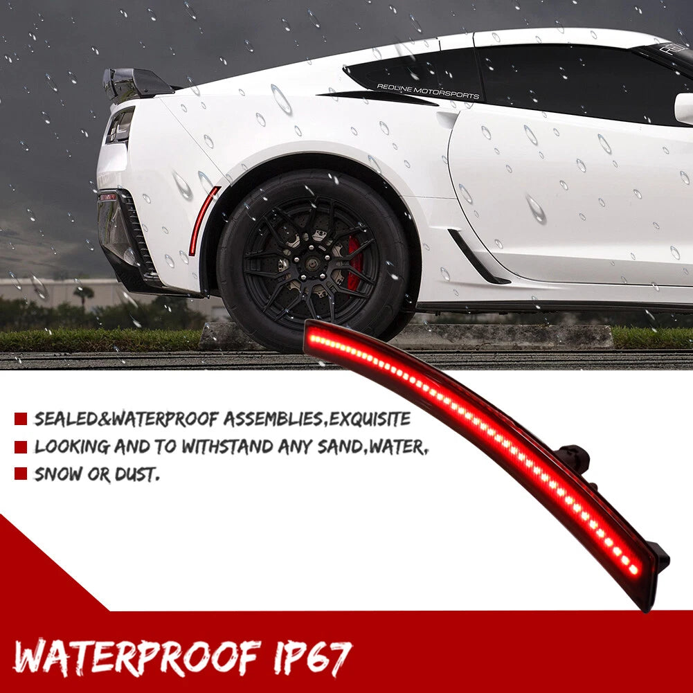 2X Smoked Lens Red LED Rear Side Marker Light for Chevy Corvette C7 (2014–2019)